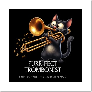 Funny Cat Playing Trombone Brass Musician Posters and Art